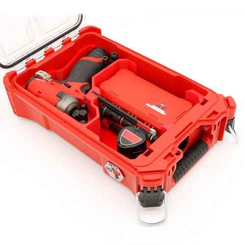 Compact Tool Organizer made for Milwaukee Packout compatible with M12 3404-20 Hammer Drill or 3453-20 Impact Driver or 2551-20 Surge Hydraulic Driver, Accessories and Batteries for Enhanced Protection