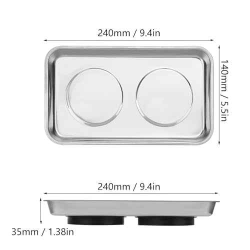 5 PCS Magnetic Trays, 9.4X5.5x1.4Inch, Magnet Tool Tray, Magnetic Parts Tray, silvery, by GENHAKON