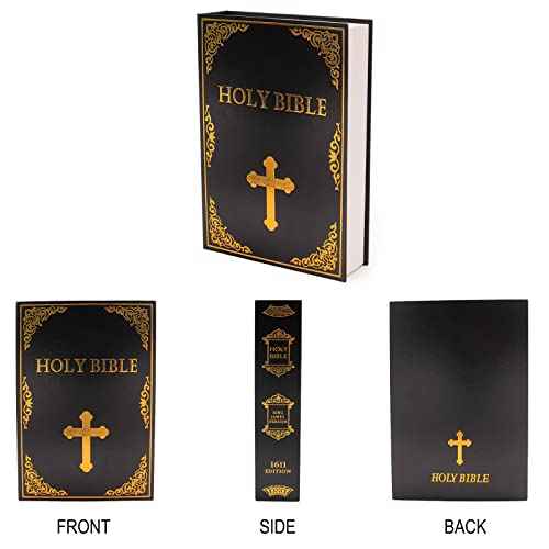 Leather Book Safe (Size 10.79"¡¿7.72"¡¿1.97") Real Paper Secret for Jewelry, Money and Cash, Diversion Book Safe,Hollow with Hidden, Combination Lock (L, Bible-Combination)
