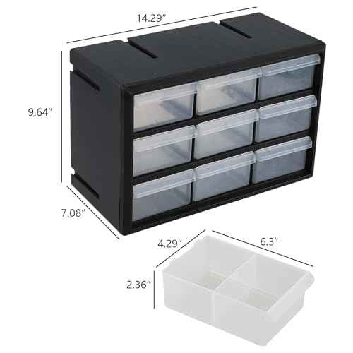 Plastic Drawer Storage Cabinet, 9-Drawer Plastic Drawers Organizer for Small Parts