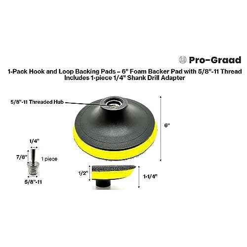 6" Hook and Loop Backing Plate for Soft Wool Polishing Buffering Pads, Backer Pad with 5/8¡±-11 (5/8 inch TPI), 6 inch Backup Pads for use with Angle Grinder or Drill ? with Drill Adapter