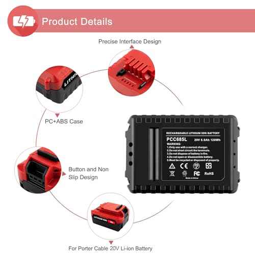 2 Pack 6.0Ah 20V Lithium-ion Replacement Batteries Compatible with Porter Cable 20V Battery PCC681L PCC685L PCC680L PCC682L PCC600 PCC640