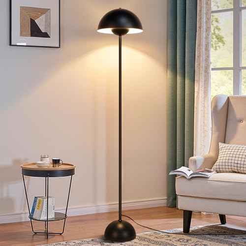 Black Floor Lamp for Living Room, 66'' Industrial Standing Lamp with Unique Metal Shade&Base Reflecting Light Tall Retro Lamp for Bedroom, Black