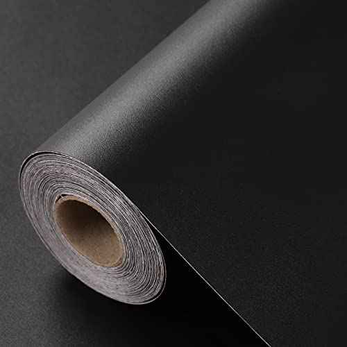 Black Contact Paper - 15.7 x 98 Inch Peel and Stick Wallpaper, Matte Black Wallpaper, Self Adhesive and Removable Decorative Contact Paper for Cabinets,Stand Liner, Table and Door Makeover Decor