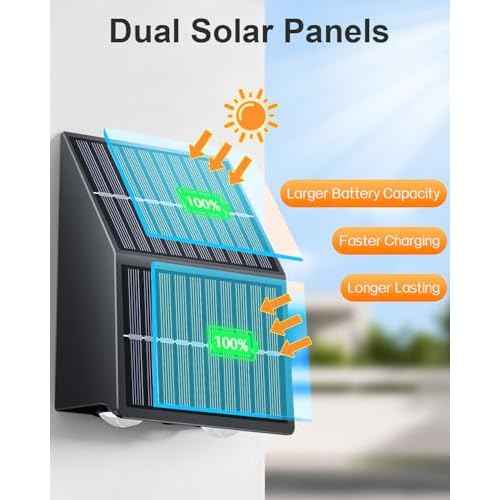 Super Long Lasting Solar Fence Lights, Dual Solar Panels, Better for Winter and Rainy Days, Outdoor Waterproof, High Brightness Solar Lights for Stair,Step,Yard,Patio,Backyard,Wall (8 Pack)