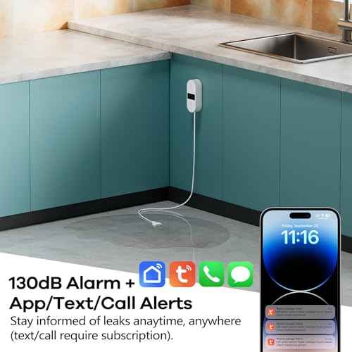 4-Pack WiFi Water Leak Detector, Battery Powered Water Sensor Alarm with 130dB Siren & 3.2FT Extended Cable Probe, App Alerts, No Hub Required for Home Basement Kitchen Bathroom