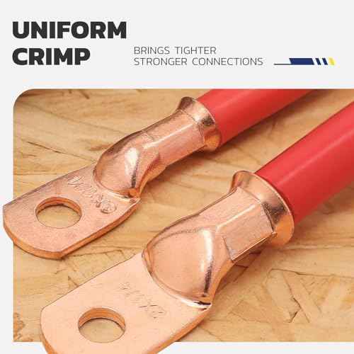 haisstronica Heavy Duty Battery Cable Crimping Tool Kit-Ratchet Hex Extended Handle Crimper for 8,6,4,2,1,1/0 AWG Copper Lugs with Cable Cutter
