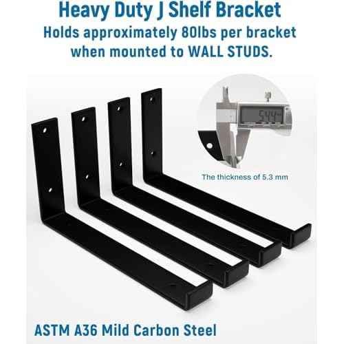 LEOPO 8 inch Shelf Brackets 12-Pack ,1/5 inch Thick Heavy Duty Industrial Bracket for DIY Floating Shelf Support, Black Coated Wall Shelf Support, 7.25¡± x 4¡± x 1.5¡±