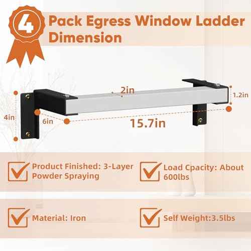 MYOYAY Window Well Ladder 4-Rung Heavy Duty Egress, Adjustable Basement Multi-Purpose Fire Escape Ladder for Home Safety