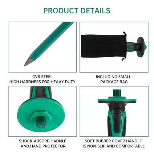 Heavy Duty Masonry Chisel Set,12 Inch Point and Flat Chisel, 9 Inch Brick Chisel With Hand Protector,for Demolition,Mason,Carving,Concrete (3 PCS Set)