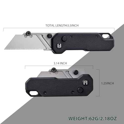 Vectron Folding Utility Knife, 2.36" SK2 Blade(Included extra 10pcs) Pocket Knife with Pocket Clip for Men Women EDC Box Cutters and Razor Knife for Home Office Warehouse Black