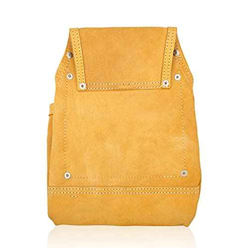LAUTUS Nubuck Top Grain Leather Tool Pouch Bag | Carpenter, Construction, Framers, Handyman | 10 Pockets, 2 Hammer Holders | 100% Leather |