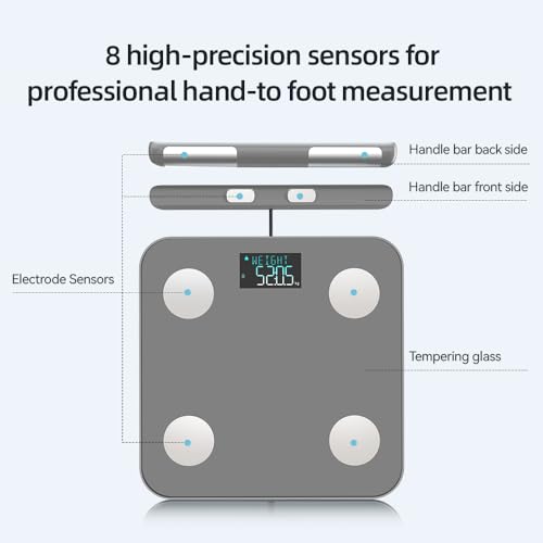 Fitdays Smart Body Fat Scale | Advanced 8-Electrode Technology for BMI/20+ Body Metrics | Full-Color LED & High Precision | Bathroom Weight Scale for Fitness/Weight Loss (FG2211LB-GREY)