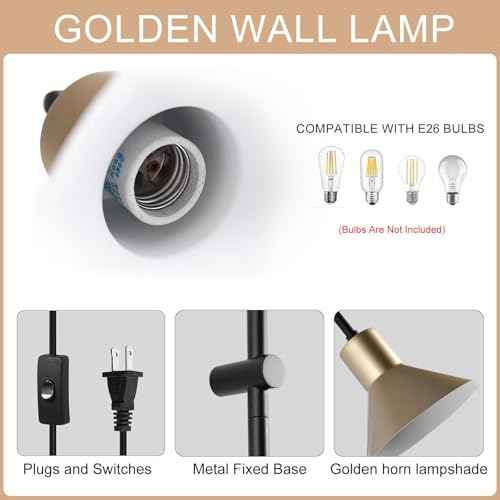 Plug in Wall Sconce with Switch, Indoor Horn Cover Wall Mounted Lamp with E26 Base, Long Wall Light for Bedroom Living Room Study Hallway Bedside£¨1PCS£©