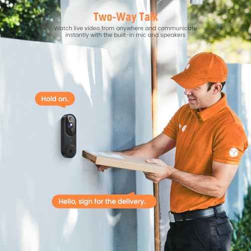 Smart Video Doorbell Camera Wireless, AI Human Detection and Instant Alerts, Night Vision, 2-Way Audio, Battery Powered, Cloud Storage Sold Seperately, 2.4G WiFi (Chime Included)