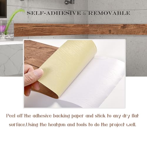 10M Wood Grain Removable Waterproof Border Wall Decor Removable Self Adhesive Kitchen Bathroom Tiles Sticker Peel and Stick Wallpaper 4x390 Inch (Walnut)