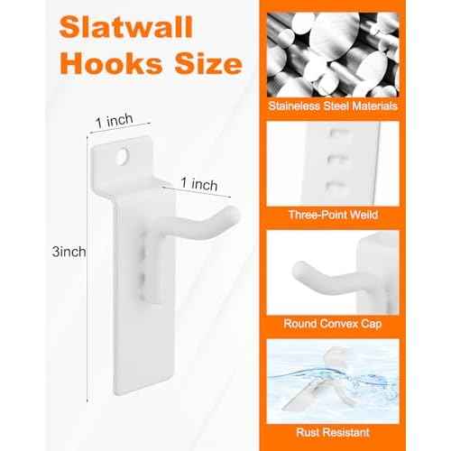 1" Slatwall Hooks, White, 30 Pack Slat Wall Paneling Display Hooks, Slatwall Accessories for Retail Home Efficient Storage