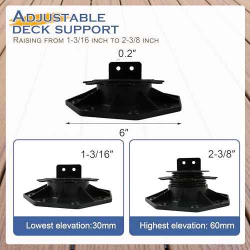 24Pack Adjustable Deck Support Pedestal, Plastic Adjustable Deck Foundation Base, Height Adjustment Raising from 1-3/16" to 2-3/8", Black