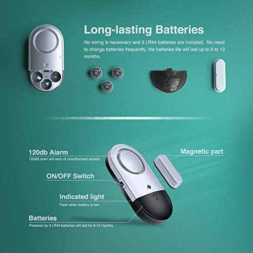 120 DB Loud Door and Window Open Alarm Sensor 5 Pack for Kids, Dementia Patients Safety, Wireless Security Alarms Keep Your Home, Pool, Cabinet, Business Safe