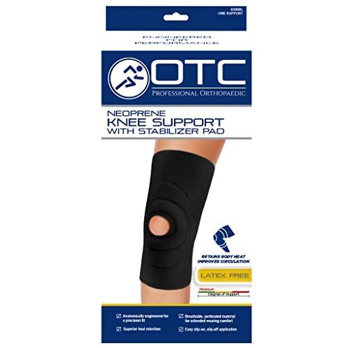 OTC Knee Support, Encircling Stabilizer Pad, Neoprene, Black, Medium