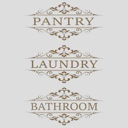 3 Pcs 10.94''x 5.51'' Pantry Laundry Bathroom Sign Door Stickers Decor for Home Coffee Restaurant Shop Store Transparent Waterproof Self-Adhesive Letter Sign Wall Decals (Gold-Style D)