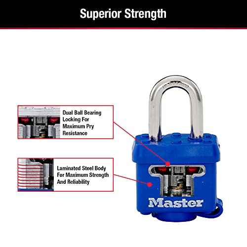 Master Lock 312TRI Laminated Padlock with Key & Thermoplastic Shell, Blue, Pack of 3 Keyed-Alike, 1-9/16-inch