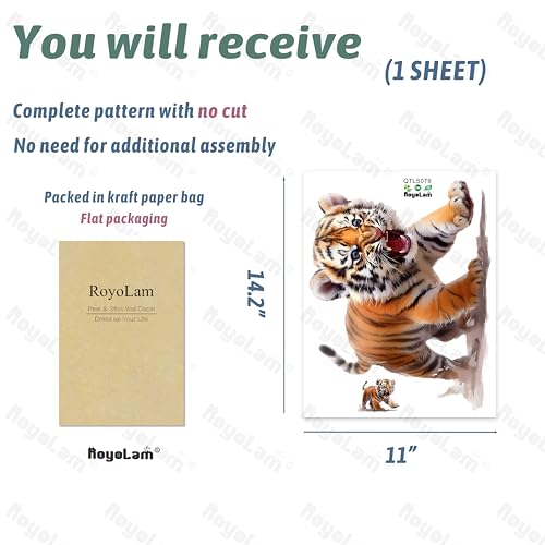 Lifelike Walking Little Tiger Wall Decal Nursery Animal Wall Sticker Removable Peel and Stick Wall Art Decor for Kid Baby Classroom Preschool Living Room Playroom Bedroom School