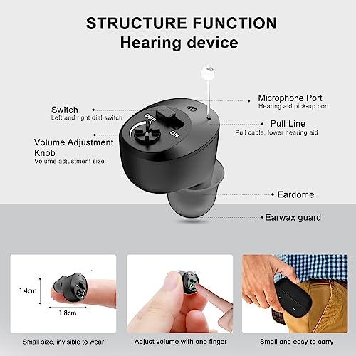 Not Amplifier True Hearing Aids for Seniors Hearing Loss with Noise Cancelling Invisible Rechargeable Hearing Aid with Magnetic Charging Box