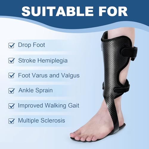 Carbon Fiber AFO Brace Ankle Foot Orthosis Lightweight Foot Drop Brace Drop Foot Brace for Walking Gait Assistance Ankle Instability, Left-Large