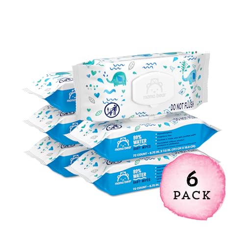 Amazon Brand - Mama Bear 99% Water Baby Wipes, Hypoallergenic, Fragrance Free,72 Count (Pack of 6)