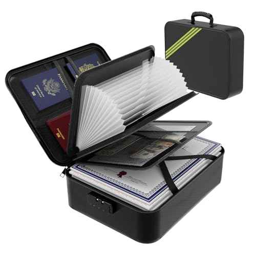 Large Fireproof Document Box with Lock,Upgraded Waterproof Fireproof Document Bag,Important Document Organizer Binder Hard Case Safe,5200¢µ Fire Proof File Box,Portable for Business Travel Home