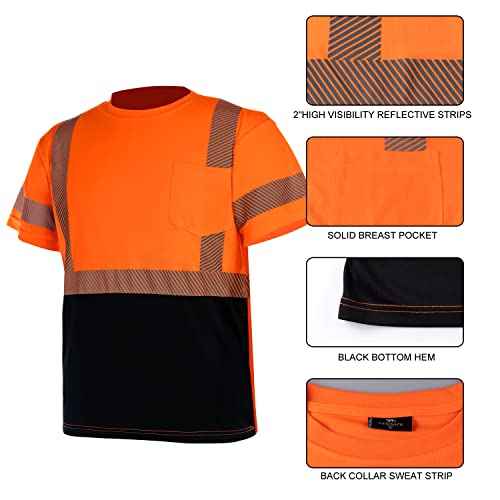 VENDACE Hi Vis Reflective Safety Shirts for Men ANSI Class 3 High Visibility Construction Work T Shirt(Orange,L)