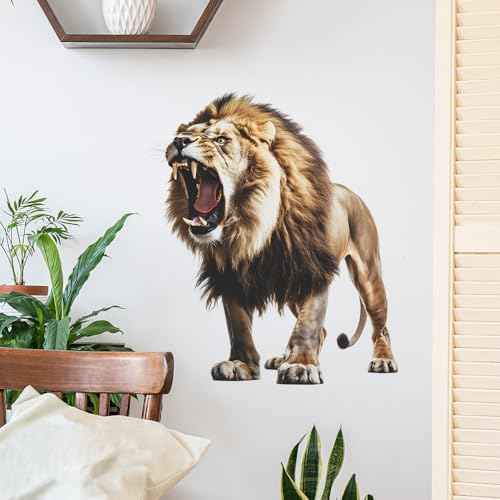 Large Fierce Lion Wall Decal Cool Cool Tropical Animal Wall Stickers 22" ¡¿ 25" Peel and Stick Lion Wall Art Sticker for Kids Room Playroom Classroom Nursery Decor