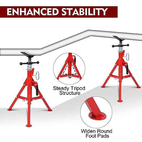 28-52 Inch V Head Pipe Jack Stand, Adjustable Height, 2500 Lb Load Capacity, Heavy Duty Carbon Steel Body, Steel Jack Stands with Portable Folding Legs