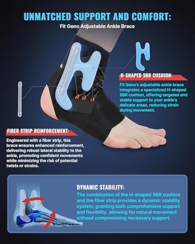 Fit Geno Ankle Brace for Sprained Ankles - Adjustable Breathable Support with Quick-Release Straps for Pain Relief and Swelling Reduction for Men and Women (Right M/L, Ankle size 9''-9.8'')