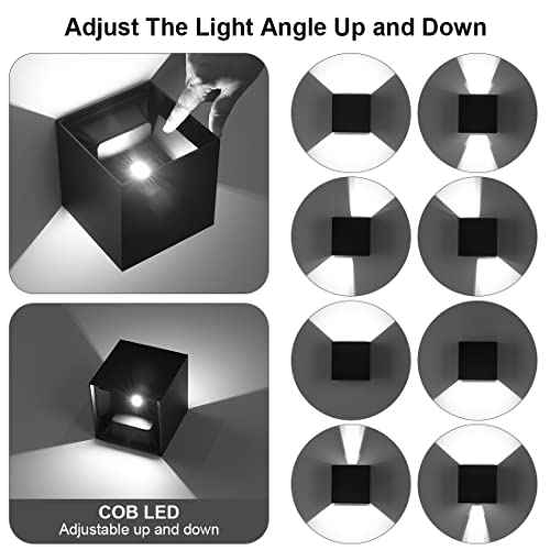 BIRTALO 20 Watt LED Up and Down Outdoor Wall Lights Adjustable 6500K Modern Wall Sconce Square Waterproof Black Aluminum Exterior/Interior Porch Lighting for Living Room,Gardens,Stairs,2 Pack