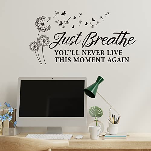Just Breathe Vinyl Wall Decal Inspirational Wall Sayings Yoga Quotes Decals Wall Art Lettering Home Decor