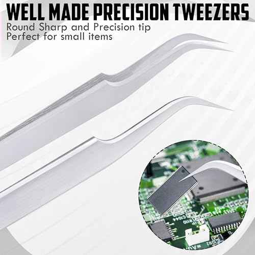 HADIZ Precision Tweezers Stainless Steel Extra Fine Pointed & Curved Tweezer for Craft Hobby Electronics Soldering Experimental Work Jewelry-Making Industrial Tweezer(2 pcs)