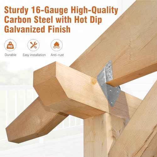 50 Pack 16-Gauge Hurricane Ties for Rafter, Heavy Duty Hurricane Straps, Robust Hot Dip Galvanized Rafter Ties Brackets, Joist Hangers for 2X Deck Joists
