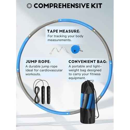 Weighted Exercise Hoop for Adults, 2.2lb Detachable Fitness Hoop, Adjustable Hoop with Jump Rope, Tape Measure and Carry Bag, Home Gym Workout