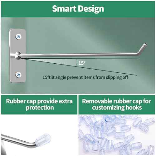 40 Pcs 8"/20CM Stainless Steel Wall Mounted Hooks with Protective Caps and Screws, Coat Bag Hat Utility Hook, Garage Tools Storage Organizer & Hanger for Office Kitchen Home Shop