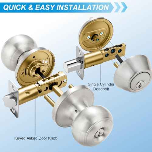 4 Pack Exterior Door Lock Set, Satin Nickel Door Knob and Deadbolt Combo Set, Keyed Alike Entry Door Knobs with Lock&Keys, Round Ball Door Locksets with Deadbolt for Entrance and Front Door