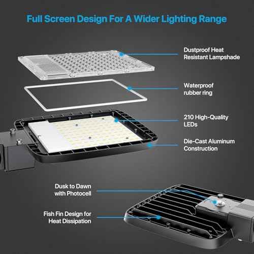 LED Parking Lot Light, 150W LED Barn Light with Dusk to Dawn Photocell, 5000K Daylight, IP65 Waterproof, Adjustable Arm Mount, AC 120V, Commercial Wall Pack Light for Yard, 1 Pack
