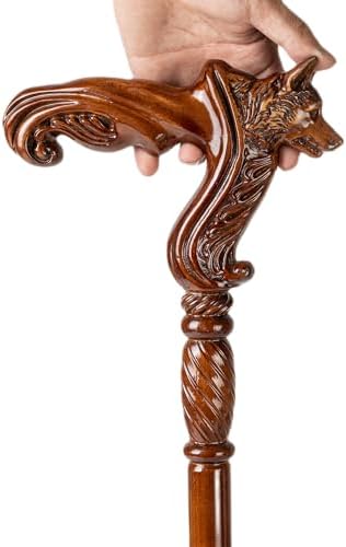 Hand Carved Wooden Walking Cane with Ergonomic Handle and Rubber Tip for Men and Women - Fashionable Unique Walking Stick for Seniors - 37 inch