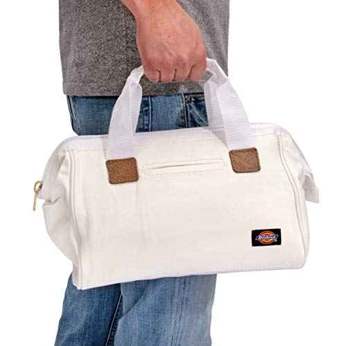 Dickies 12-Inch Durable Canvas Work Bag for Painters, Carpenters, and Builders, Heavy-Duty Zipper, Reinforced Handles, White