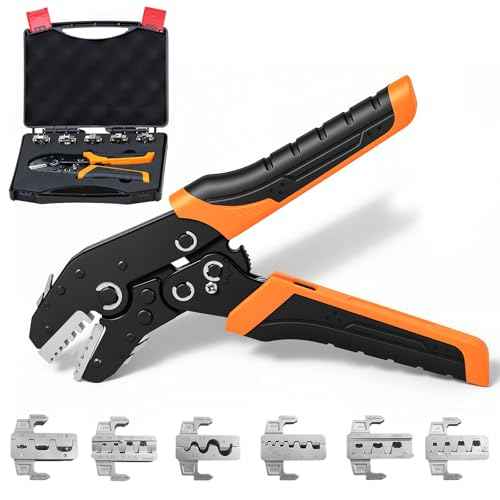 6-in-1 Crimping Tool Set, Wire Crimping Tool with Quick-Change 6 Dies (40Cr), Ratcheting Wire Crimper Tool for Dupont, Ferrule, Open Barrel, Heat Shrink/Insulated, Non-Insulated & Solar, Case Included