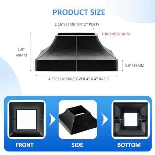 24Pcs Plastic Post Base Cover fit 2" Post, Decorative Square Railing Base Trim, Post Base Plate Cover,Durable Fence Post Flange Skirt for Patio, Porch, Stair, and Railing Systems, UV-Resistant, Black