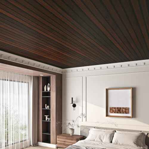 FunStick Brown Slats Wood Wallpaper Peel and Stick Removable Walnut Wood Contact Paper for Cabinets Peel and Stick Wood Slat Wall Panel Wallpaper for Bedroom Bathroom Accent Wall Waterproof 15.8"x80"