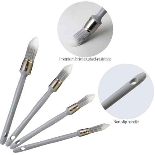 Trim Paint Brush,4 pcs,3/5",7/10",4/5" and 1",Ergonomic Plastic Handles,Trim Round Brushes for Painting