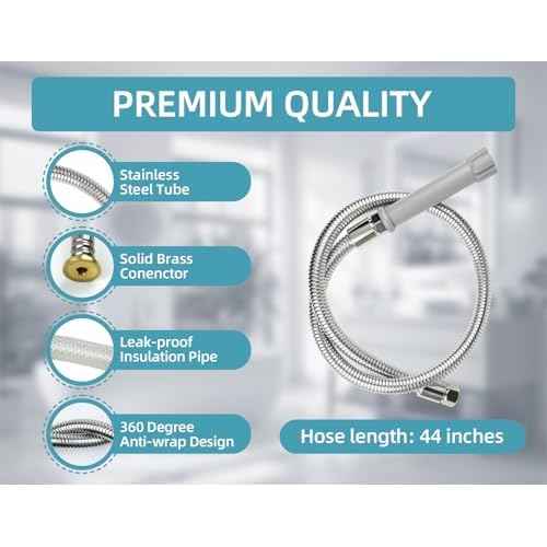 44 Inches B-0044-H Pre-Rinse Hose Replacement for T&S Brass, Commercial Kitchen Sink Spray Flexible Stainless Steel Hose with Heat Resistant Handle